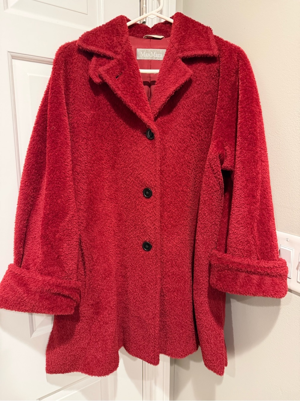 MaxMara Red Teddy Jacket with Notch Collar